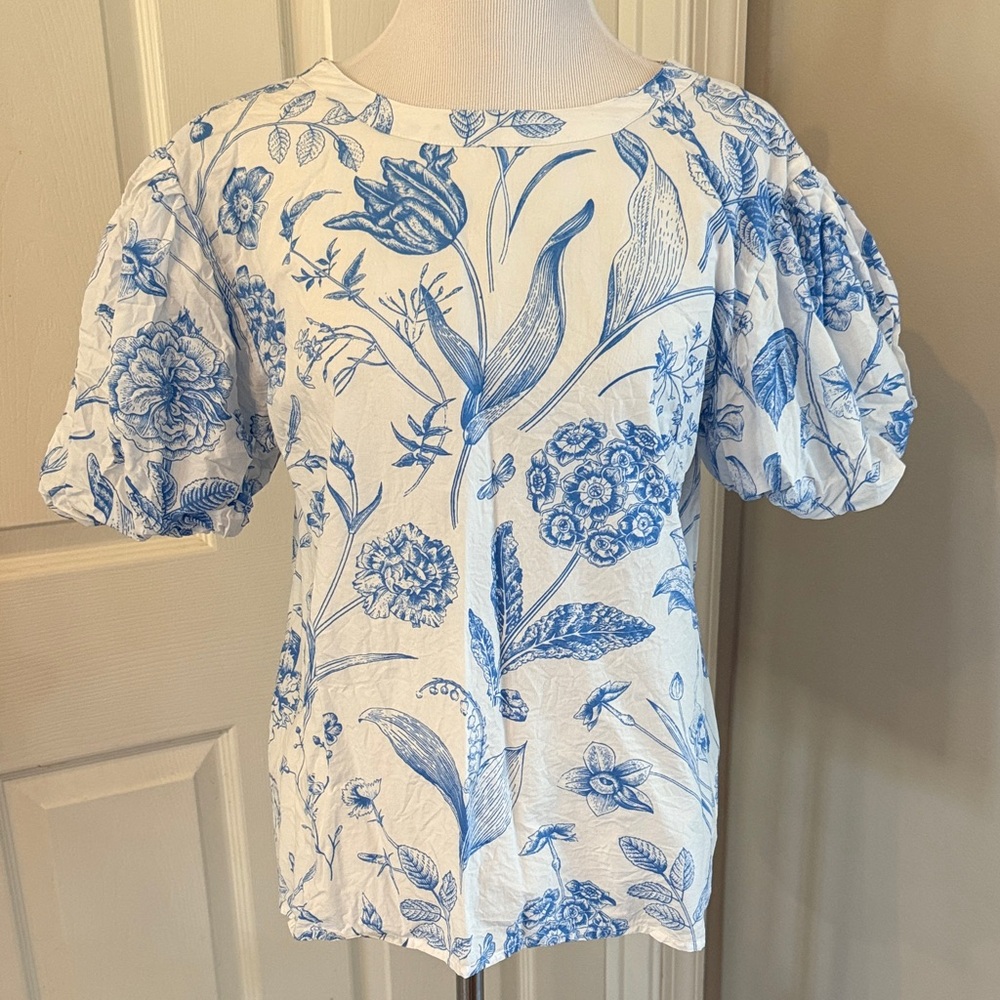 Olivia James The Label Floral Puff Sleeve Top, Size S